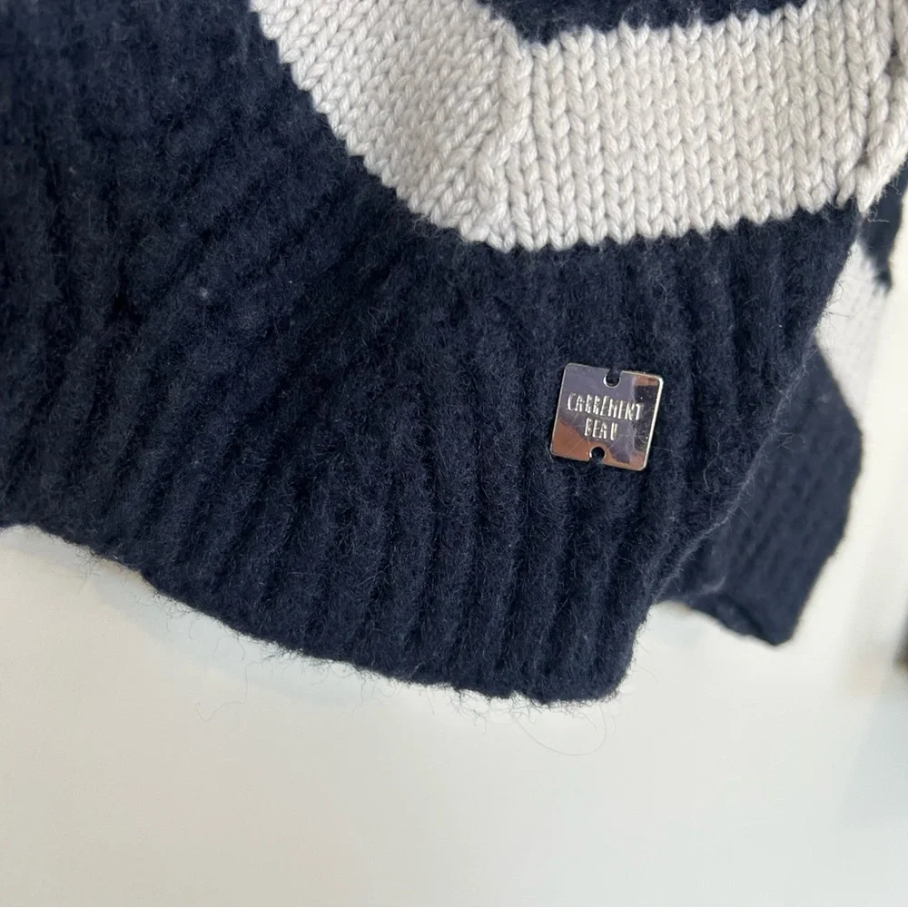 Carrement Beau Blue & White Striped Chevron Print Ling Sleeve Crewneck Sweater 6